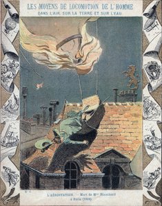 Marie Blanchards, hustru til aeronaut Jean Pierre Blanchards død, da hendes ballon brød i brand under en demonstration over Paris, 6. juni 1819 - Fra et beskyttende hylster til skolebøger, slutningen af det 19. århundrede - Mort de Madame Blanchard - den 1