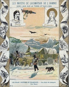 Transporttanke - Hunnerne fra Attila (ca. 395-453) - Barbariske invasioner - illustration af E Letellier - Beskytter historisk notesbog, slutningen af det 19. århundrede - af E. Letellier