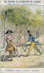Velocipedes - Engelsk celerifere - Draisienne, cyklens forfader - Fra et beskyttende hylster til skolebøger, slutningen af det 19. århundrede - illustration af E Letellier - Celerifere - Draisienne - Hobby-Horse (Nobby Horse) - Beskyt notesbog historie, fi