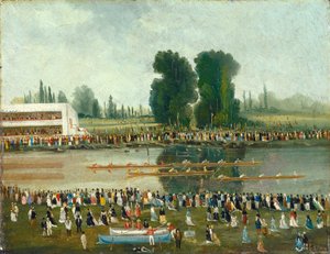 Roning Scene: Crowds Watching from the River Banks af E. Levy