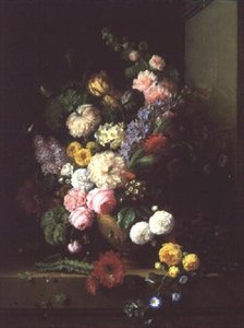Stilleben med blomster og druer, 1843