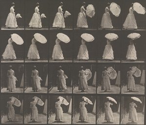 [Kvinde, der åbner parasol], 1883-86, trykt 1887. af Eadweard Muybridge