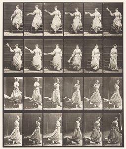 Plade 140. Nedadgående trapper ser sig omkring og vifter vifte af Eadweard Muybridge