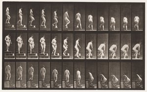 Tavle 149. Nedstigende Trapper; Bøjer sig for at løfte en kande, 1872-1885 af Eadweard Muybridge