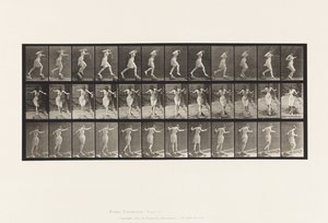 Tavle 175. Krydsende bæk på trappesten med fiskestang og dåse af Eadweard Muybridge