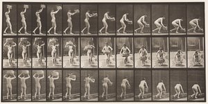 Plade 201. Tager 12-lb kurv fra hovedet, sætter den på jorden, 1872-1885 af Eadweard Muybridge