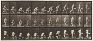 Plade 251. Knælende på venstre knæ, kurv i venstre hånd og rejser sig, 1872-1885 af Eadweard Muybridge