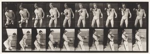 Plade 324. Curling 50-lb. Dumb-Bell, model, 3/4 længde af Eadweard Muybridge