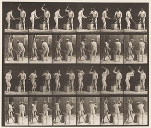 Tavle 377. Smed, to modeller, hamring på Advil, 1872-1885 af Eadweard Muybridge