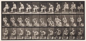Plade 411. Løft et håndklæde mens du sidder og tørrer fødder, 1872-1885 af Eadweard Muybridge
