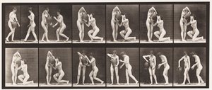 Tallerken 452. To modeller, 8 knæ, drikkevarer fra vandkrukke i hænder, 1872-1885 af Eadweard Muybridge