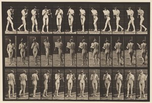 Plade 46. Gå, flirte en fan og vende sig om af Eadweard Muybridge