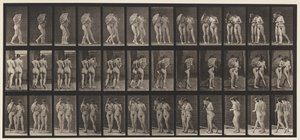 Plade 54. Gående, to modeller/en flirter en ventilator, arm i arm af Eadweard Muybridge