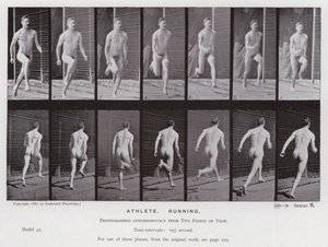 Den menneskelige figur i bevægelse: atlet, løb (s/h-billede) af Eadweard Muybridge