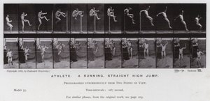 Den menneskelige figur i bevægelse: Atlet, et løbende, lige højdespring (s/h-billede) af Eadweard Muybridge