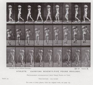 Den menneskelige figur i bevægelse: Atlet, der bærer en sten på 75 pund (s/h foto) af Eadweard Muybridge