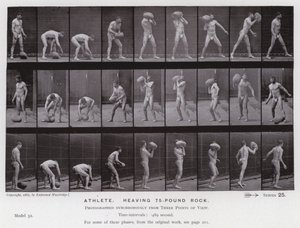 Den menneskelige figur i bevægelse: Atlet, der løfter en sten på 75 pund af Eadweard Muybridge