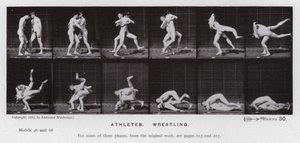 Den menneskelige figur i bevægelse: atleter, brydning (s/h-billede) af Eadweard Muybridge