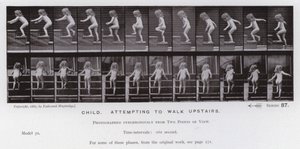 Den menneskelige figur i bevægelse: Barn, der forsøger at gå ovenpå (s/h-billede) af Eadweard Muybridge