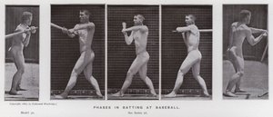 Den menneskelige figur i bevægelse: Faser i batting ved baseball (s/h-billede) af Eadweard Muybridge