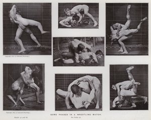 Den menneskelige figur i bevægelse: Nogle faser i en brydekamp (s/h-billede) af Eadweard Muybridge