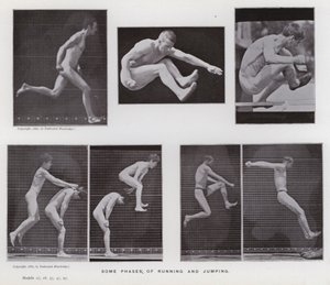 Den menneskelige figur i bevægelse: Nogle faser af løb og hop (s/h foto) af Eadweard Muybridge