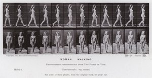 Den menneskelige figur i bevægelse: kvinde, gående (s/h-billede) af Eadweard Muybridge