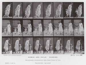 Den menneskelige figur i bevægelse: kvinde og barn, løb af Eadweard Muybridge