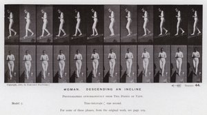 Den menneskelige figur i bevægelse: kvinde, der går ned ad en skråning (s/h foto) af Eadweard Muybridge
