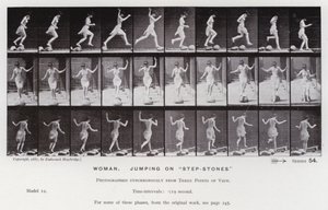 Den menneskelige figur i bevægelse: Kvinde, der hopper på "trinsten" (s/h-foto) af Eadweard Muybridge