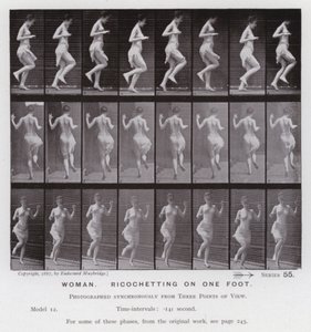 Den menneskelige figur i bevægelse: kvinde, rikochetterende på en fod (s/h-billede) af Eadweard Muybridge