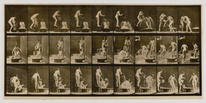 Kvinde hælder vand over en anden kvindes hoved, fra bogen Animal Locomotion af Eadweard Muybridge