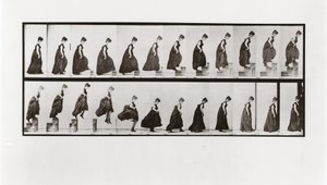 Kvinde, der går op ad trapper og hopper ned, plade 173 fra Animal Locomotion, 1887 af Eadweard Muybridge