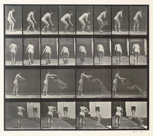 Kvinde kaster en spand med vand, plade 401 fra "Animal Locomotion", 1887 af Eadweard Muybridge