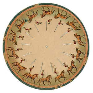 zoopraxiscopisk skive, der viser en akrobat, der udfører en salto på hesteryg, 1893 af Eadweard Muybridge