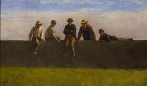 Five Boys on a Wall, ca. 1875-1880 (olie på kompositionstavle) af Eastman Johnson
