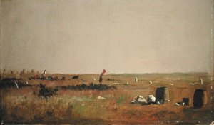 Studie for tranebærplukkere (olie på tavle) af Eastman Johnson