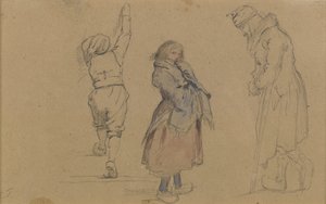 Tre hollandske figurer, ca. 1852 (grafit, wc og hvidt kridt på brunt papir) af Eastman Johnson