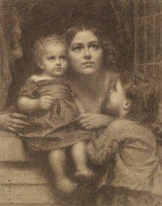 Kvinde med to børn ved et vindue af Eastman Johnson