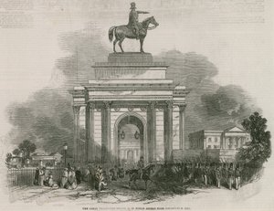 Den store Wellington-statue og bue, som den ville se ud fra Constitution Hill af Ebenezer Landells