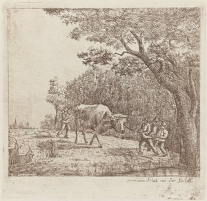 Fire mænd og en tyr One Wild Bull (titel på objekt) af Eberhard Cornelis Rahms