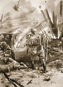 Major Warren fjerner patroner fra en flammende ammunitionsvogn med stor personlig risiko af Edgar Alfred Holloway