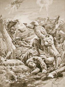 Menig (konstitueret korporal) L. Clarke, singlehanded, holder et parti tyskere på afstand under et modangreb