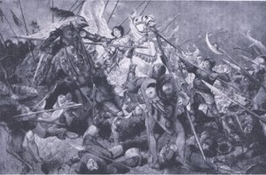 Capture of the Maid before Compiegne, fra Cassells History of the British People udgivet af Waverley Book Company Limited, ca. 1940 af Edgar Bundy