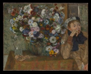 En kvinde siddende ved siden af en blomstervase (Madame Paul Valpinçon) af Edgar Degas