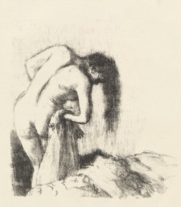 Efter badet Forlader badet Lille tallerken, ca. 1891. af Edgar Degas