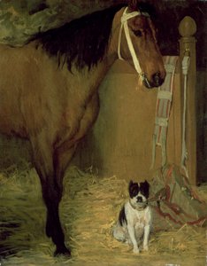 Ved Stald, Hest og Hund, c.1862 af Edgar Degas