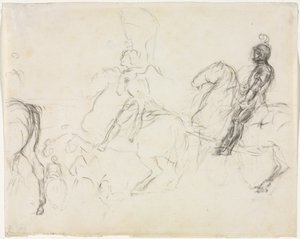 Kampscene med pansrede figurer til hest (recto) af Edgar Degas