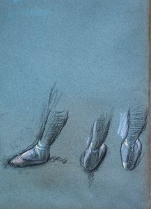 Danser fra ryg- og trefodsstudier (detalje). Omkring 1878. Kul og pastel på papir af Edgar Degas