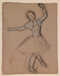 Danser på scenen og i bevægelse, ca. 1880-85 (hvidt, sort og rødt fabrikeret kridt) af Edgar Degas